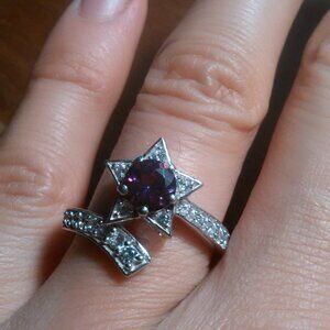 Crimson Mystic Topaz and White Zircon Sterling Silver Shooting Star Ring--Size 8